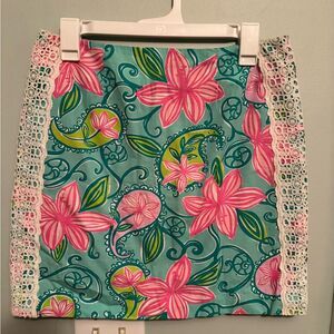 Lilly Pulitzer Pink and Green Mini Pencil Skirt Resort Wear SZ 6 (T35)